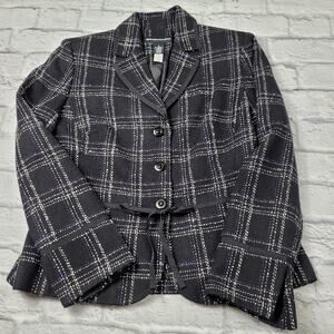 Norton McNaughton Black Plaid Blazer Dark Acadamia Ribbon Tie & Trim size 8